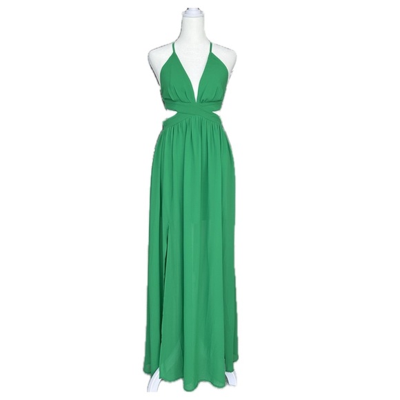 NWOT Papaya Emerald Green Open Back Maxi Dress. Size Small - Picture 2 of 7